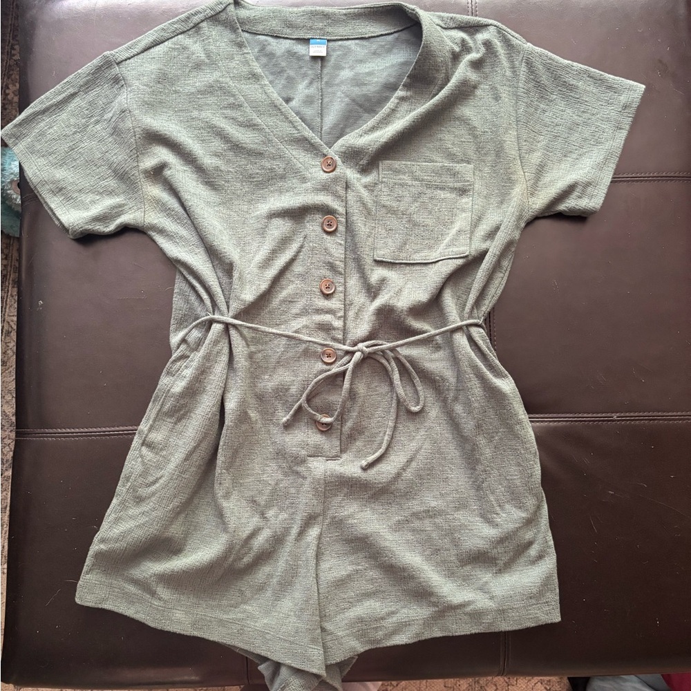 Old Navy Green Button-Up Romper